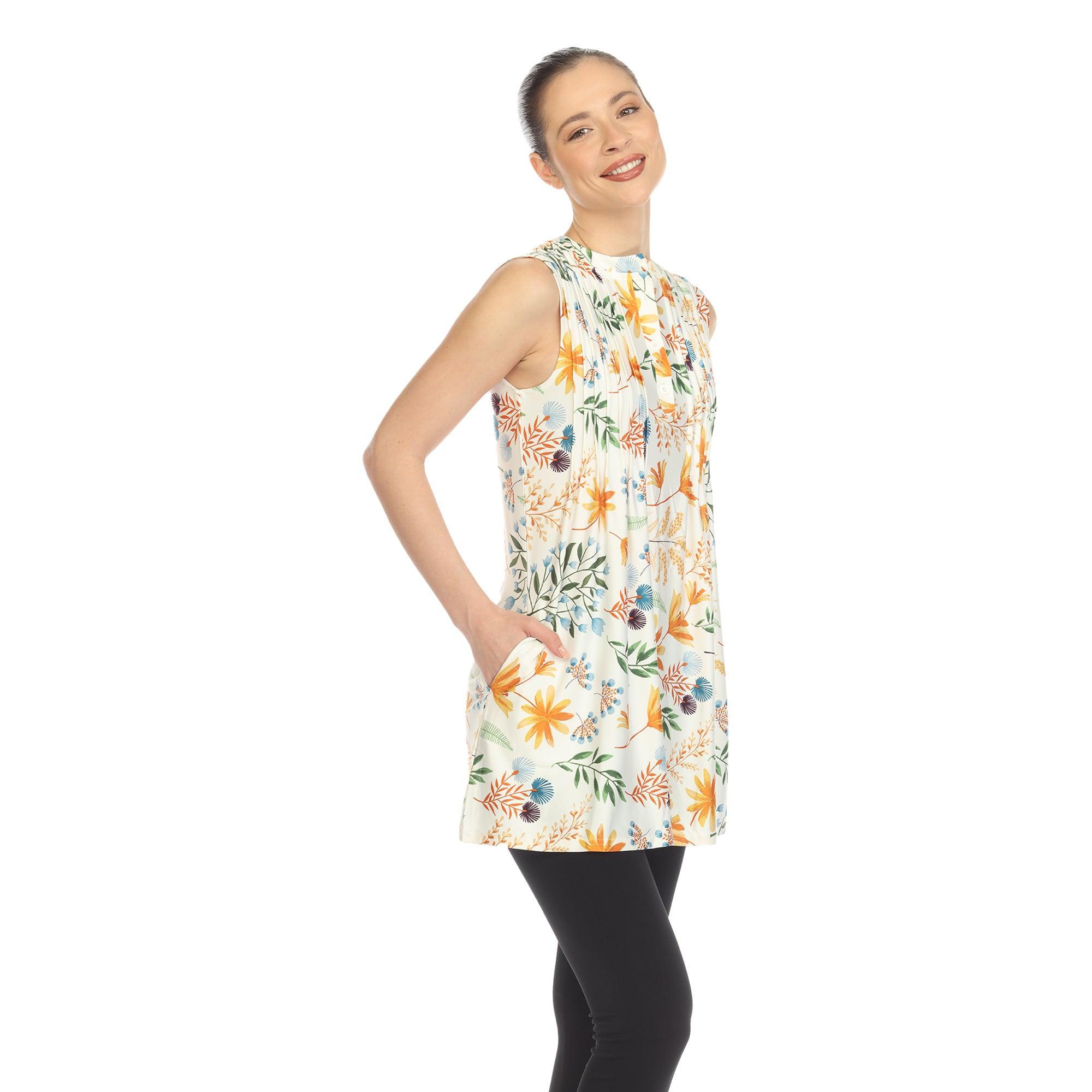 White Floral Sleeveless Tunic Top Product Image