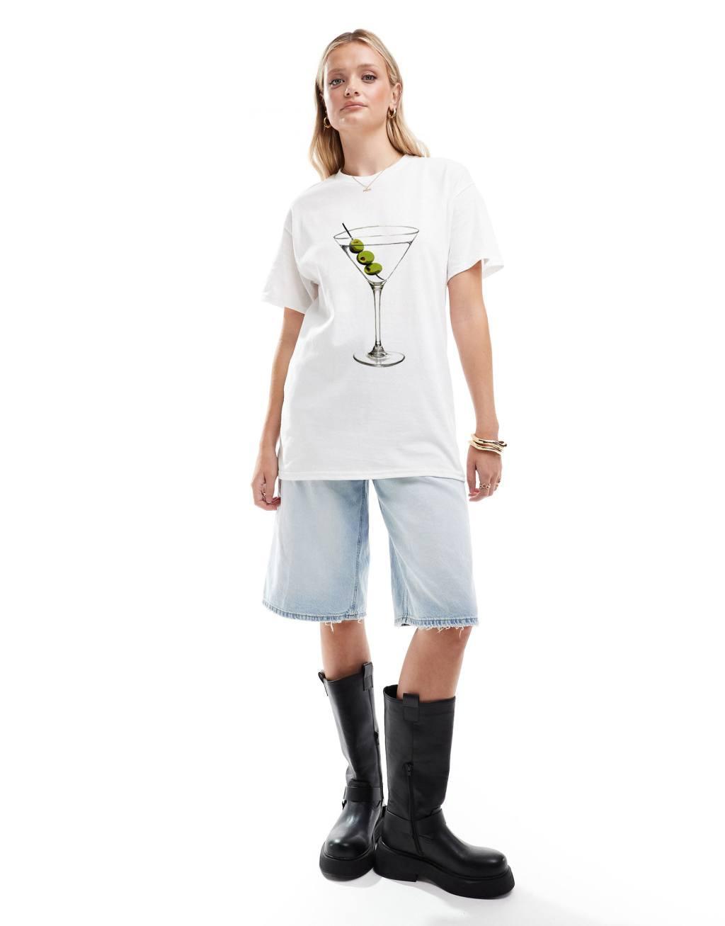 ASOS DESIGN oversized t-shirt with martini drink graphic in white Product Image