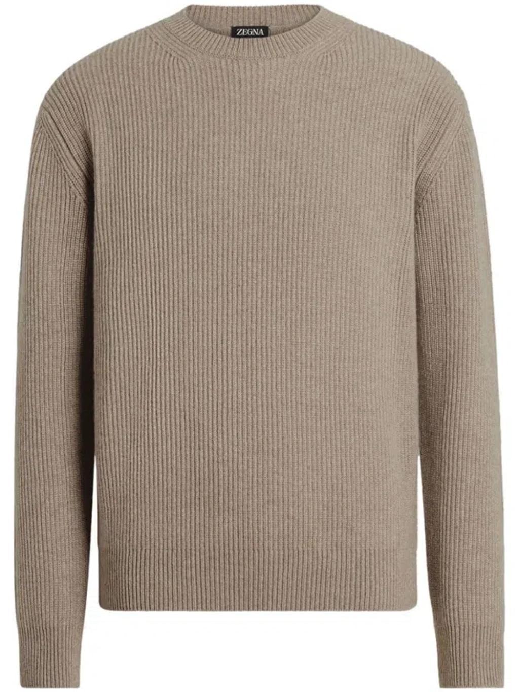 ZEGNA Crew-neck Sweater In Light Taupe Product Image