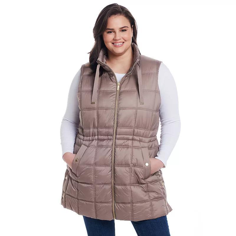 Plus Size Weathercast Box Quilted Longline Puffer, Women's, Size: 1XL, Merlot Product Image