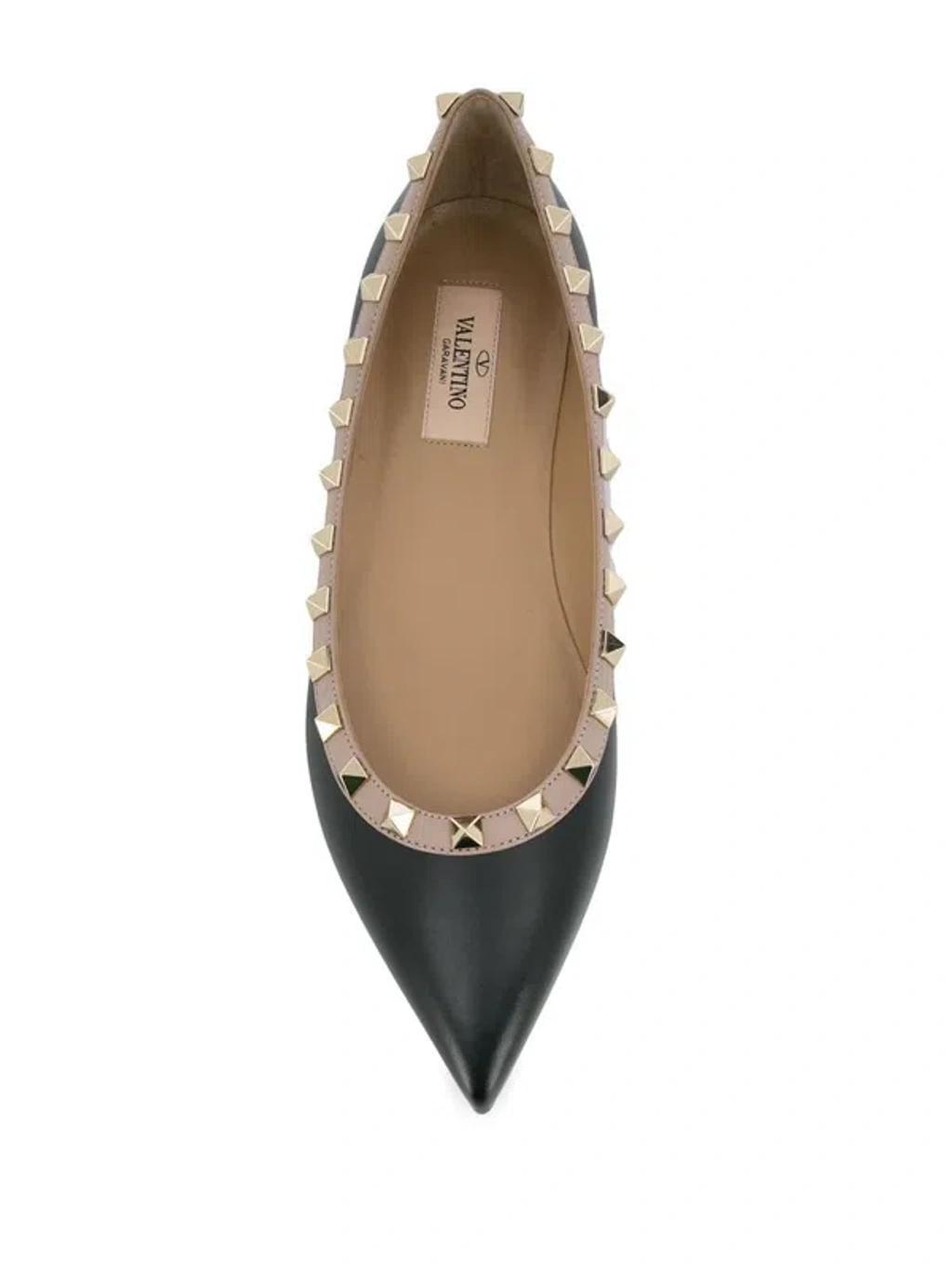 VALENTINO GARAVANI Rockstud Pointed Toe Ballerina Shoes In Black Product Image