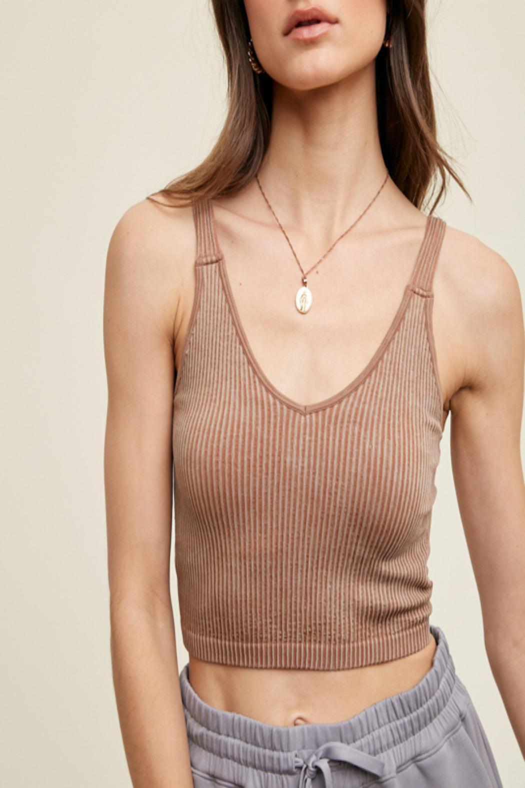 Seamless Ribbed V-Neck Brami Product Image