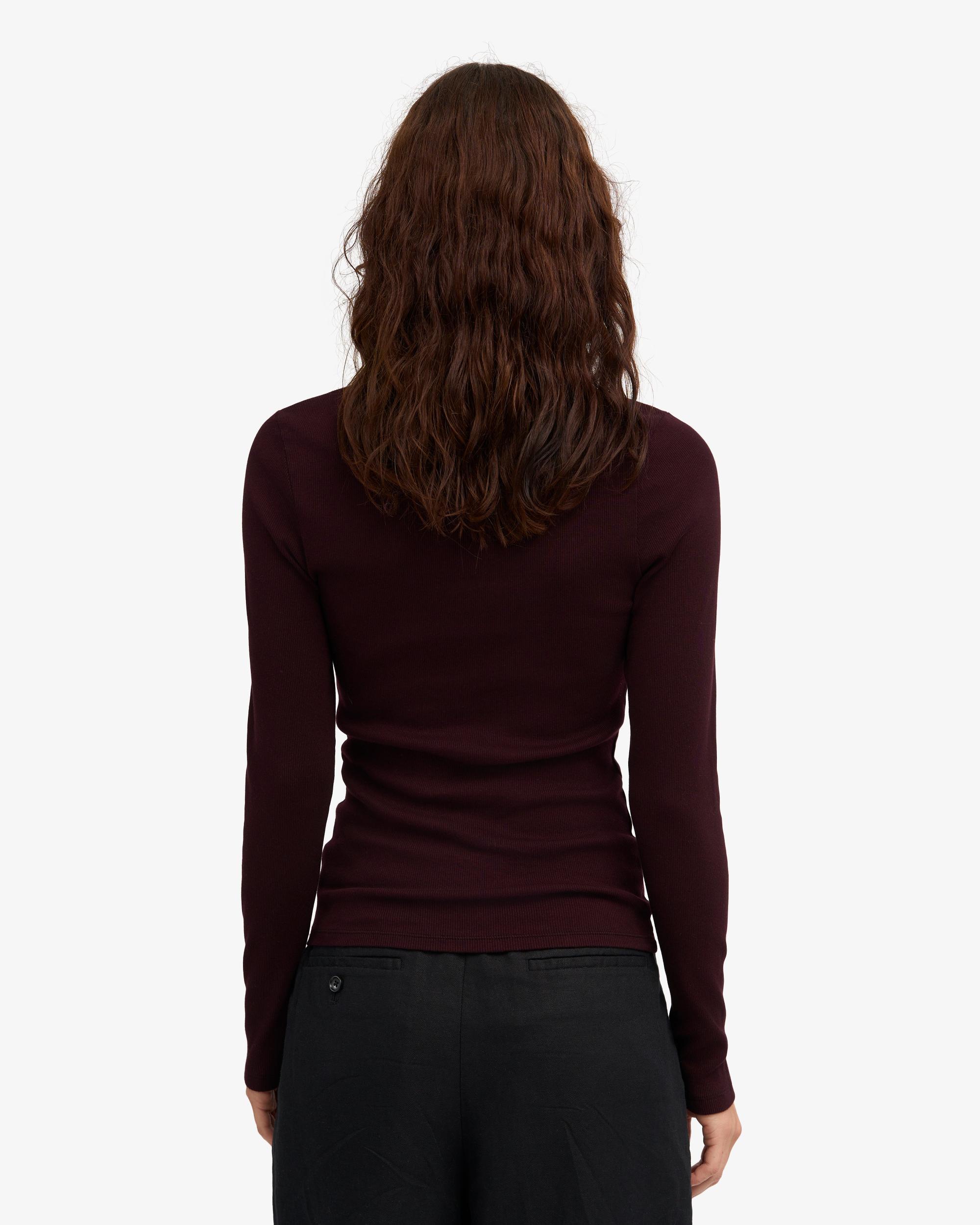 Women Organic Rib LS T-Shirt - Oxblood Red Product Image