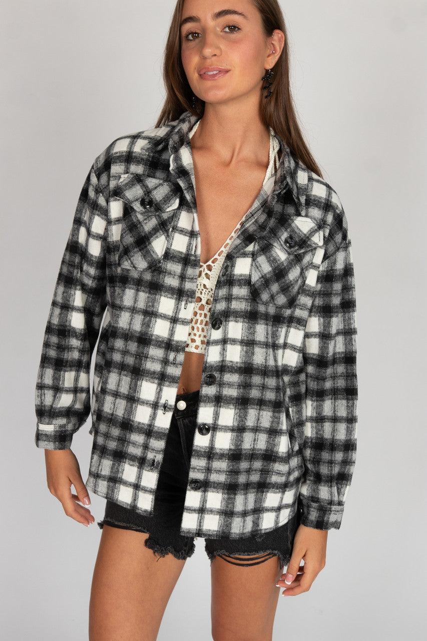 Black & Ivory Plaid Oversized Shacket Product Image