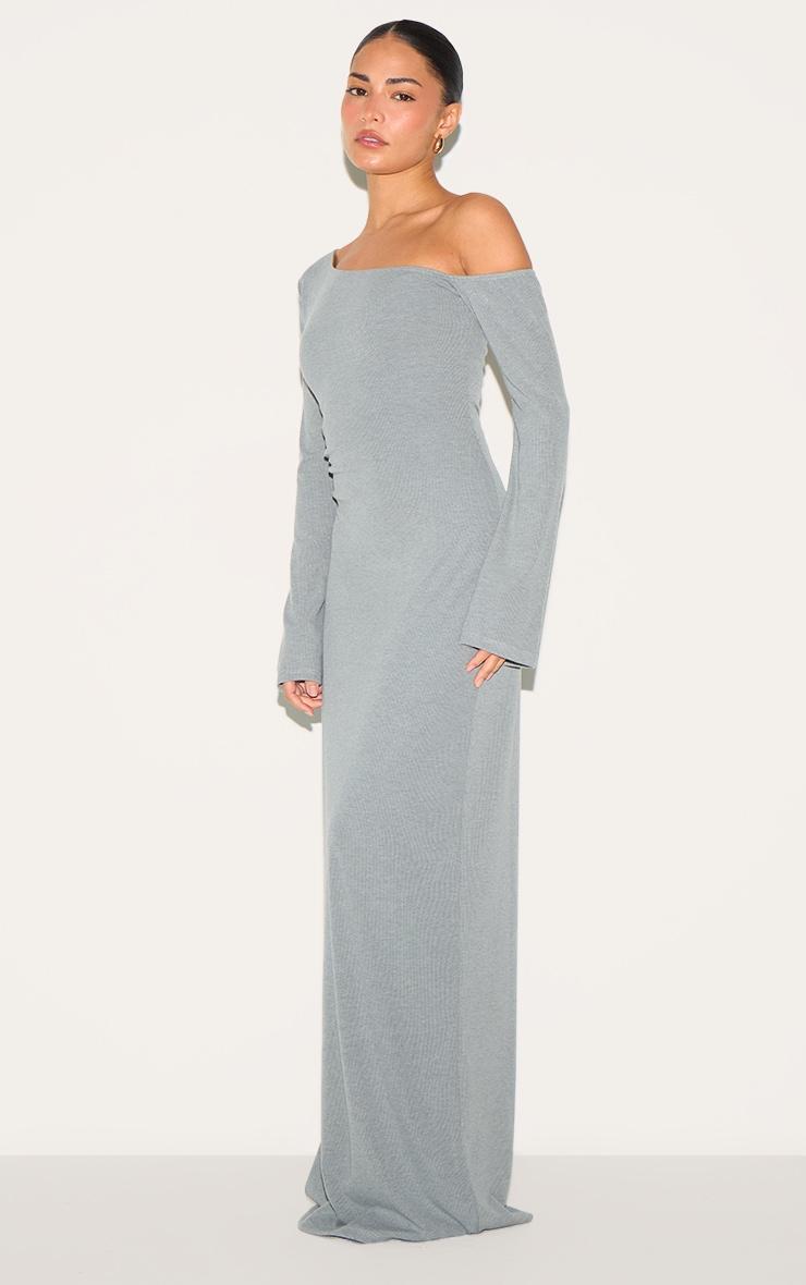 Petite Grey Asymmetric Ribbed Maxi Dress Product Image