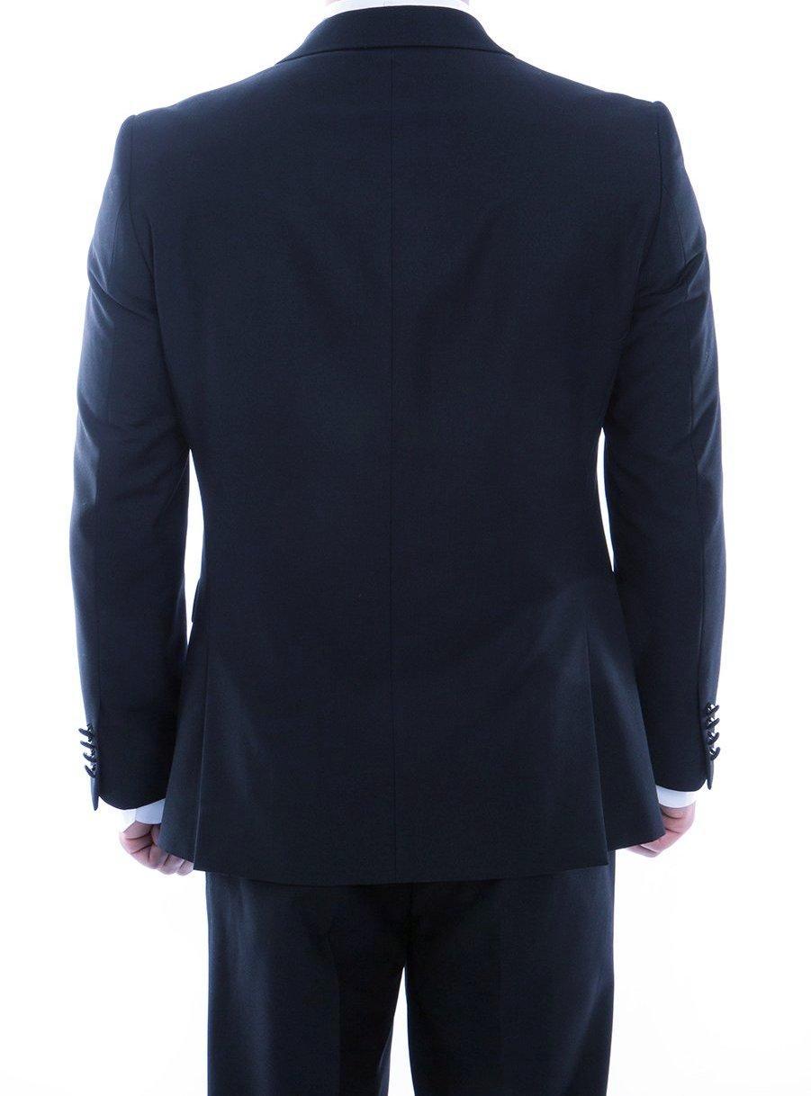 Double Breasted Slim Fit Tuxedo Navy with Black Satin Peak Lapel Product Image