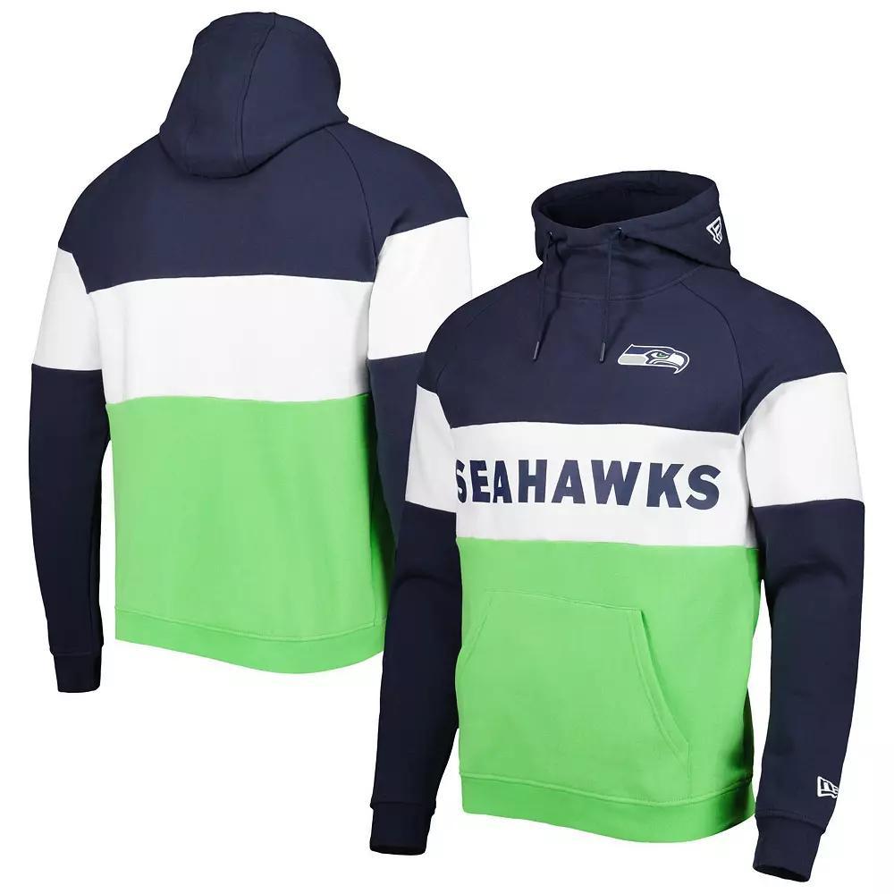 Men's New Era Neon Green/College Navy Seattle Seahawks Colorblock Current Pullover Hoodie,  Product Image