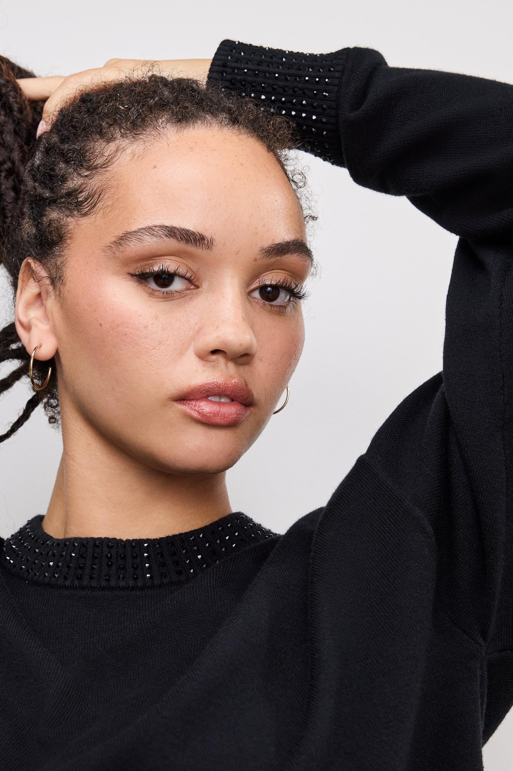 CRYSTAL CREWNECK SWEATER | BLACK001 Product Image