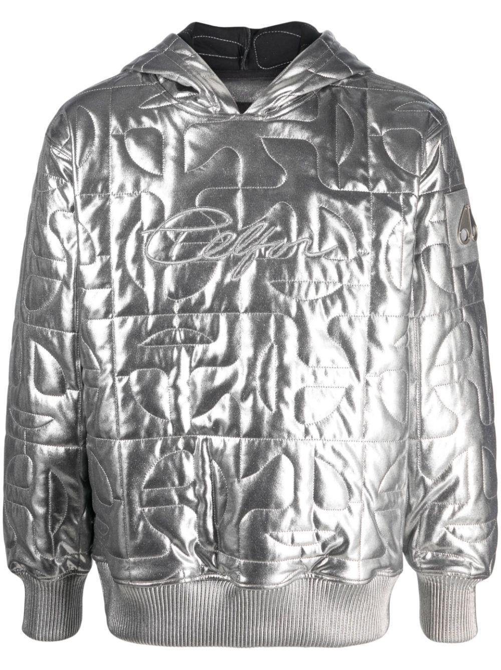 MOOSE KNUCKLES Logo-plaque Metallic-finish Hoodie In Silber Product Image