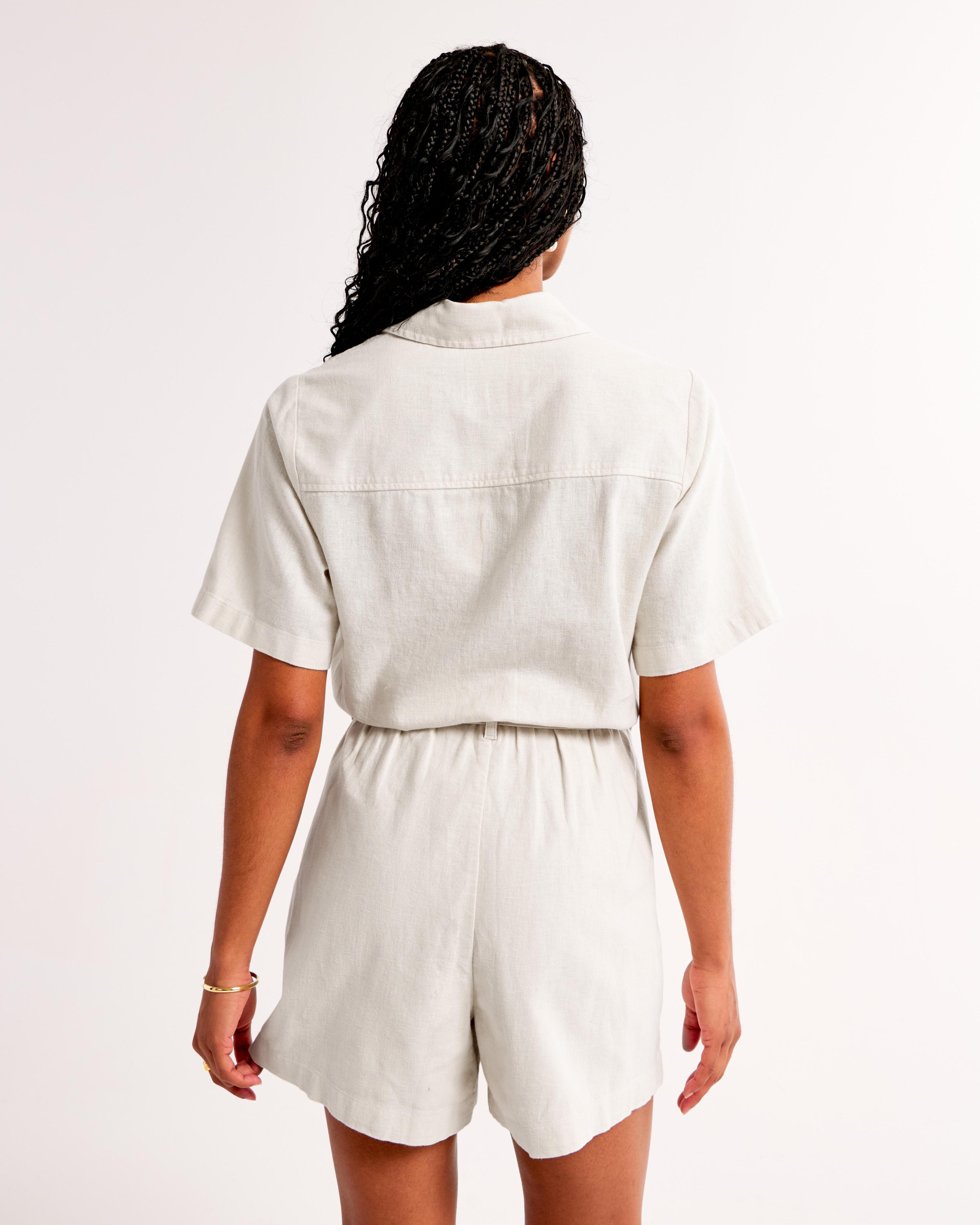 Linen-Blend Utility Romper Product Image