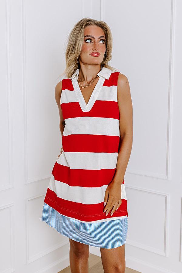 Nautical Charm Mini Dress in Red Product Image