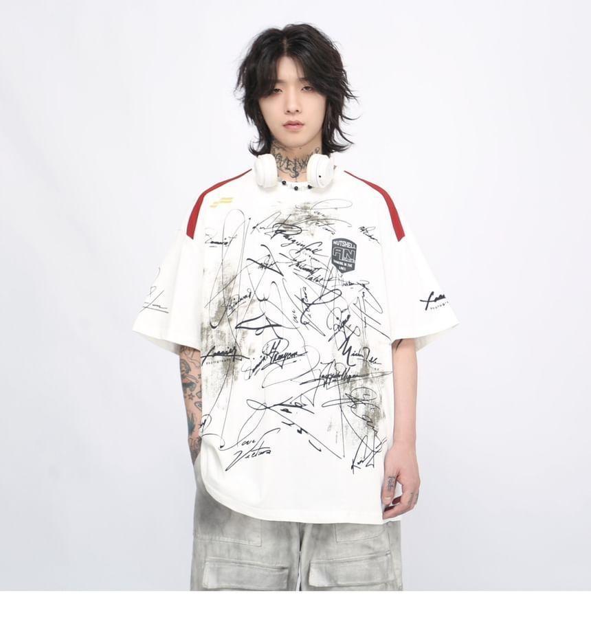 Short Sleeve Crew Neck Graffiti Print T-Shirt Product Image