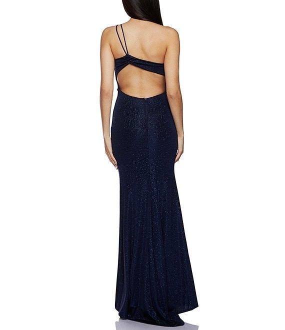 B. Darlin Glitter One Shoulder Shirred Open Back Side Slit Dress Product Image