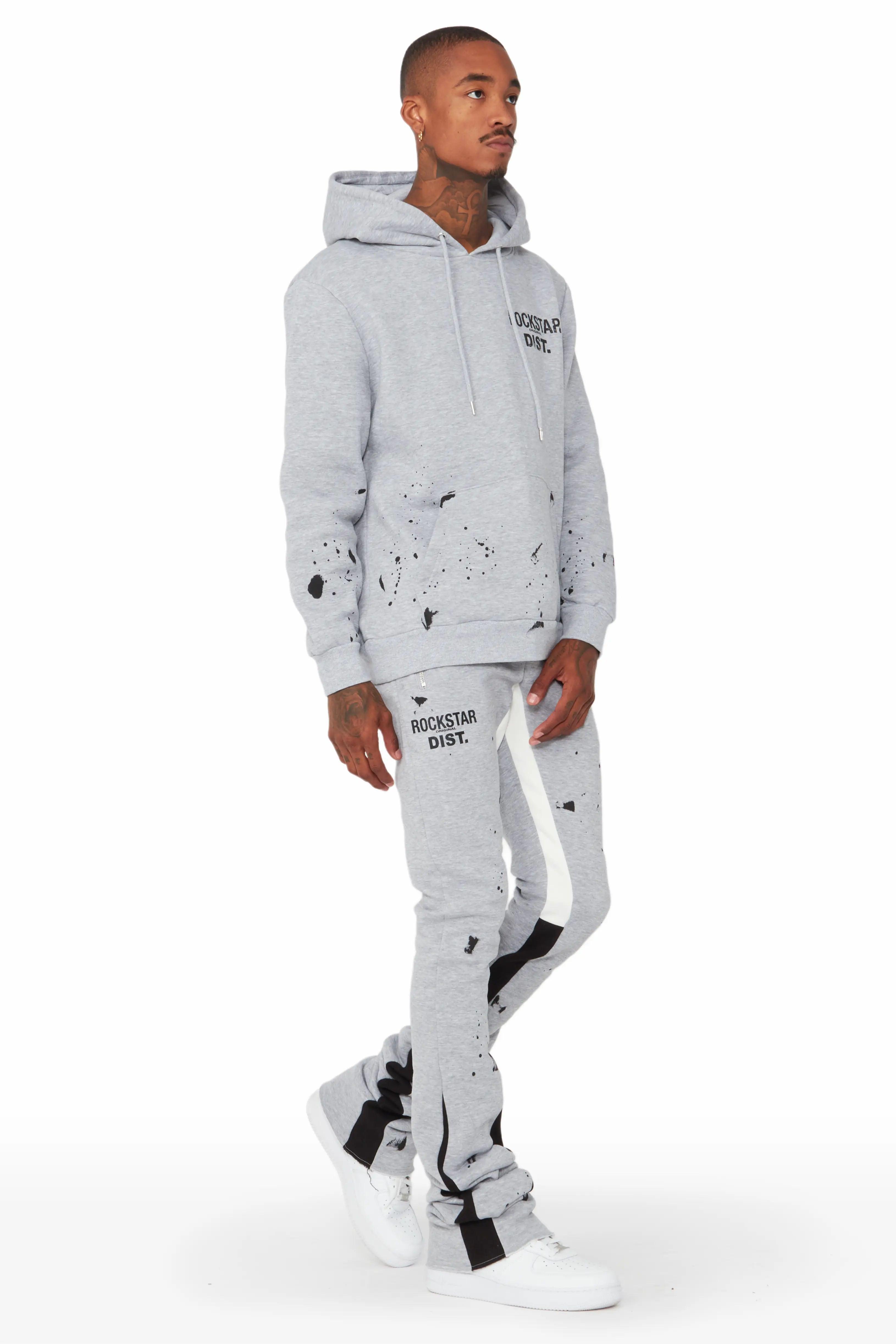 Raffer Grey/White Hoodie/Stacked Flare Pant Set Male Product Image