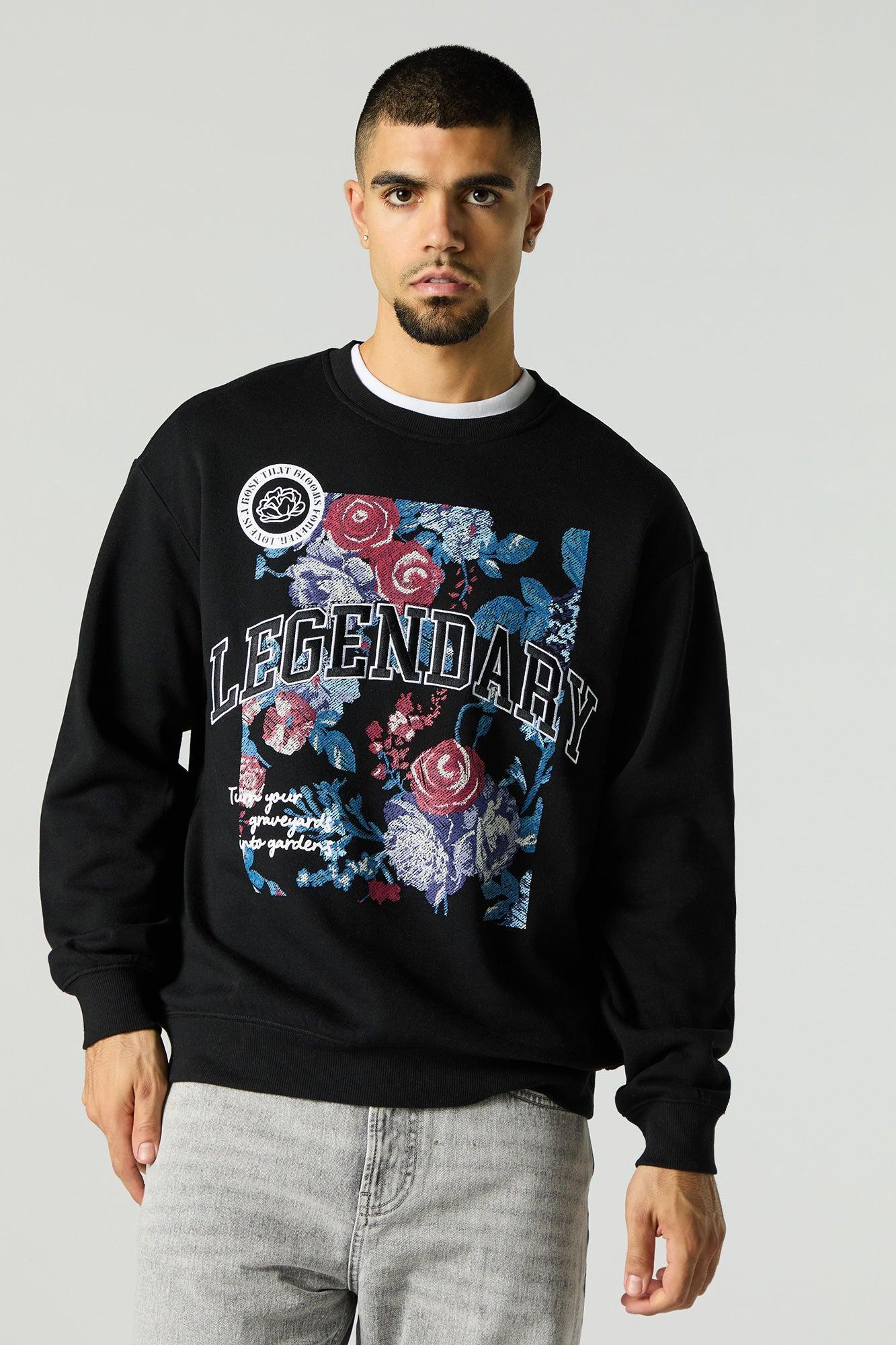 Twill Embroidered Floral Graphic Sweatshirt Male Product Image