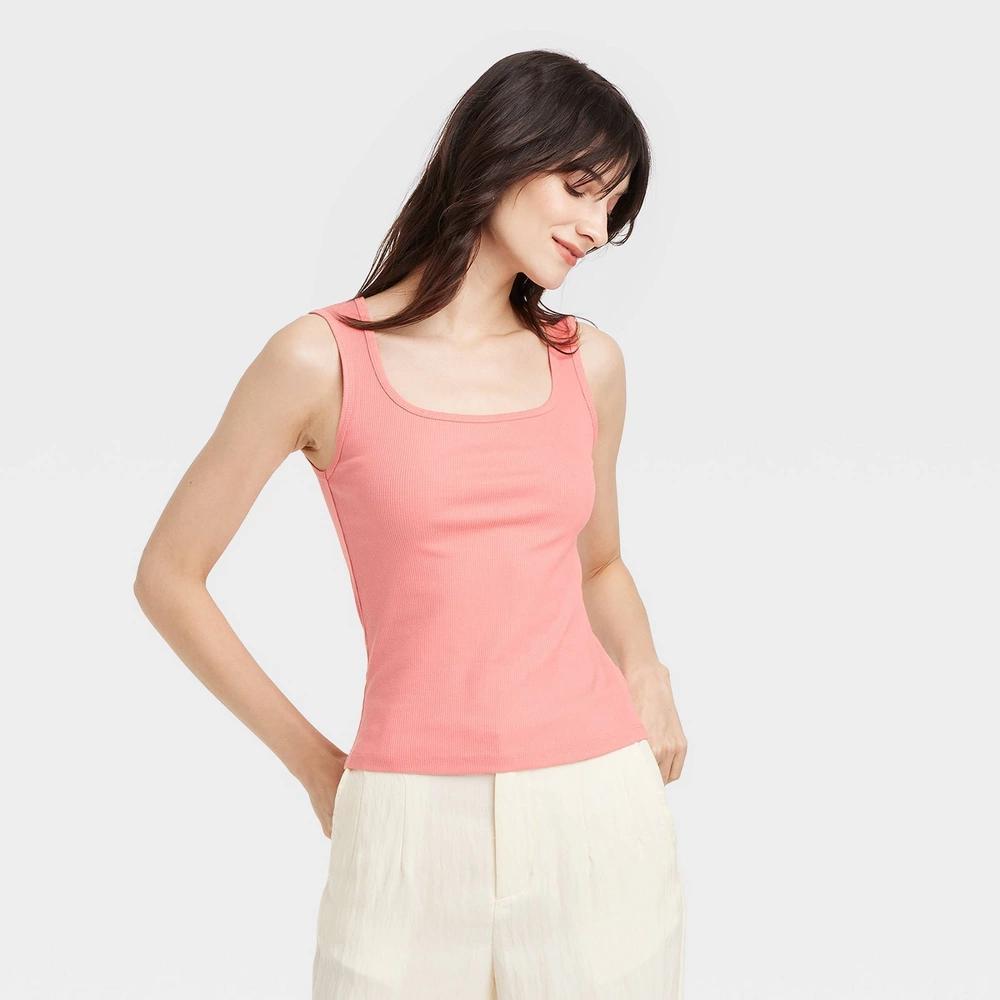 Womens Ribbed Tank Top - A New Day Coral L Product Image