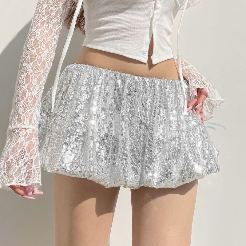 Low Waist Sequin Mini A-Line Skirt Product Image