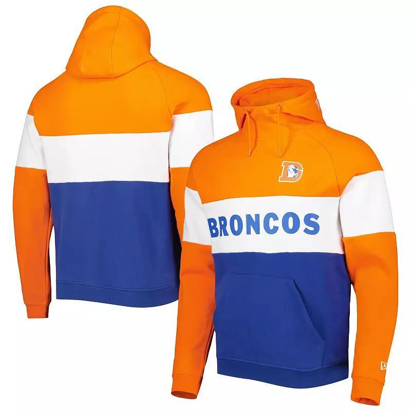 Men's New Era Royal/Orange Denver Broncos Colorblock Throwback Pullover Hoodie, Size: 3XL, Blue Product Image