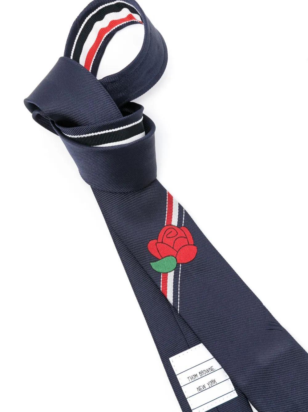 THOM BROWNE Rose-jacquard Silk Tie In Blue Product Image