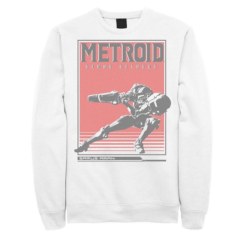 Men's Nintendo Metroid Samus Returns Side Pose Graphic Fleece Pullover, Size: Large, White Product Image