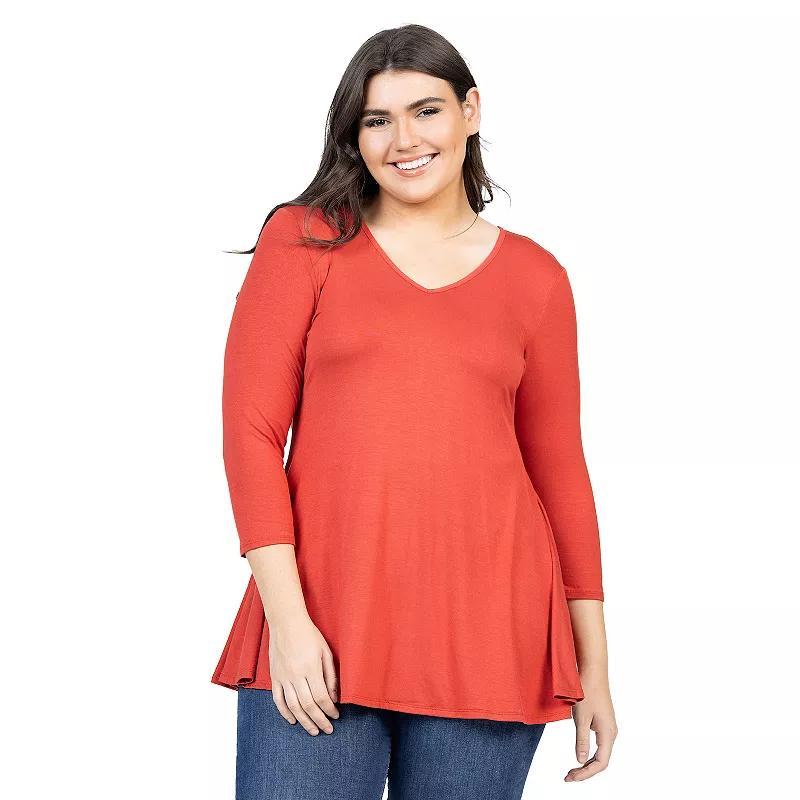 Plus Size 24Seven Comfort Apparel Quarter Sleeve V-Neck Tunic Top, Women's, Size: 2XL, Blue Product Image