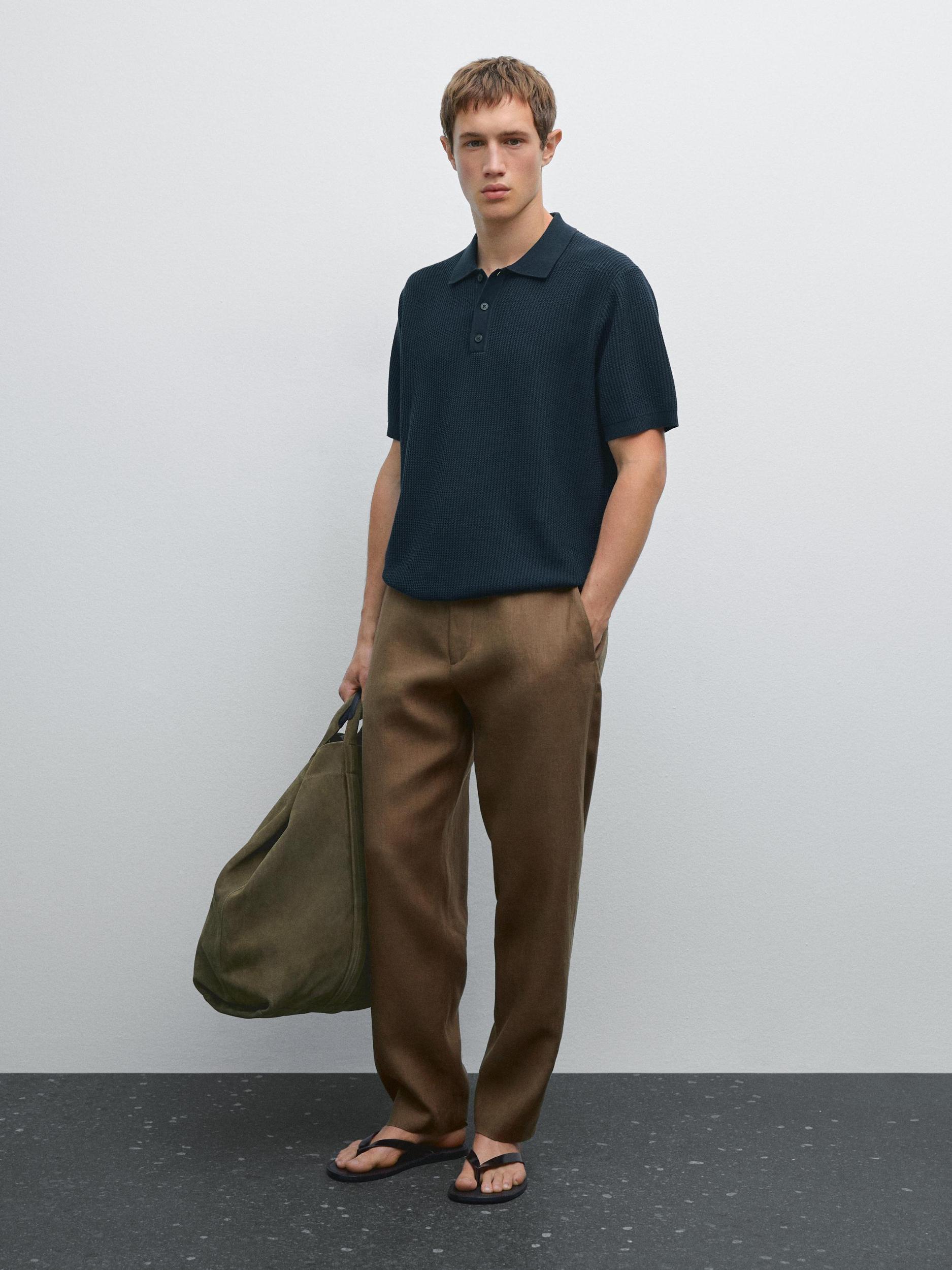 100% cotton textured knit polo shirt Product Image