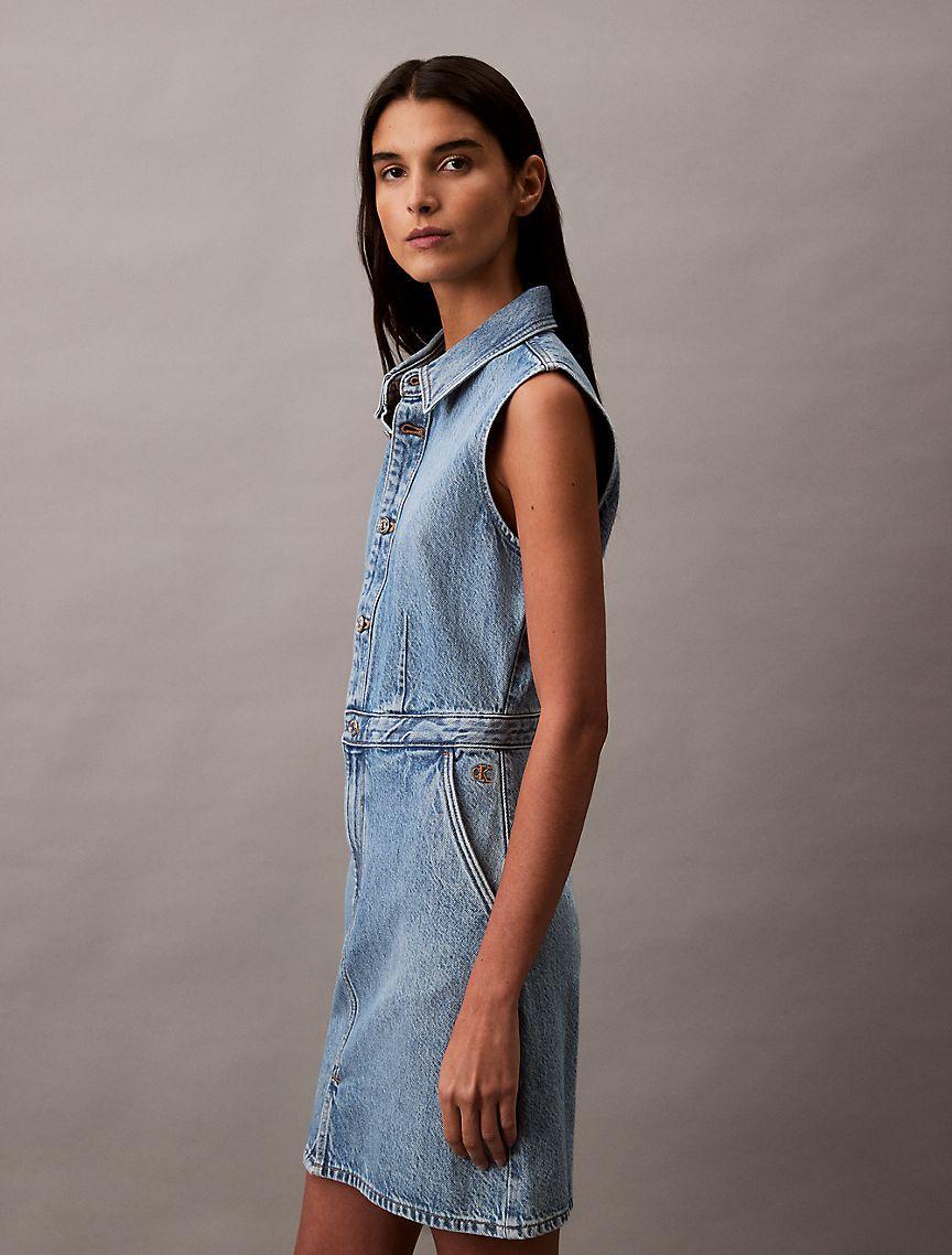 Sleeveless Denim Button-Down Dress Product Image