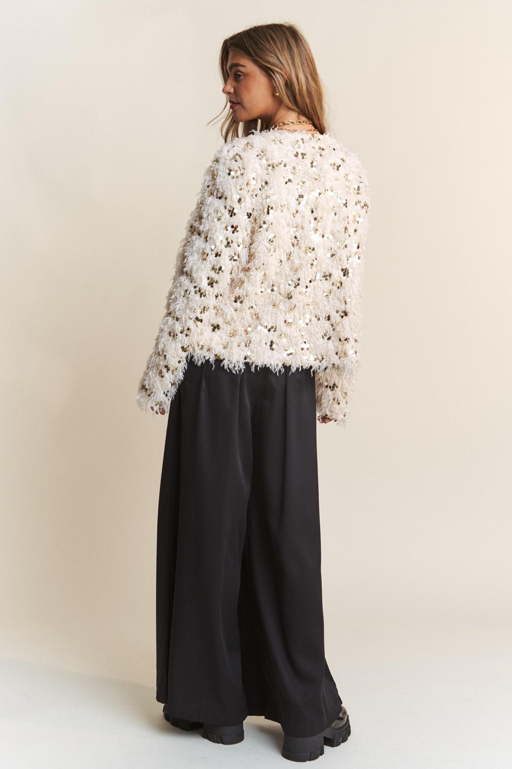 Casual Fuzzy Sequins Open Jacket Product Image