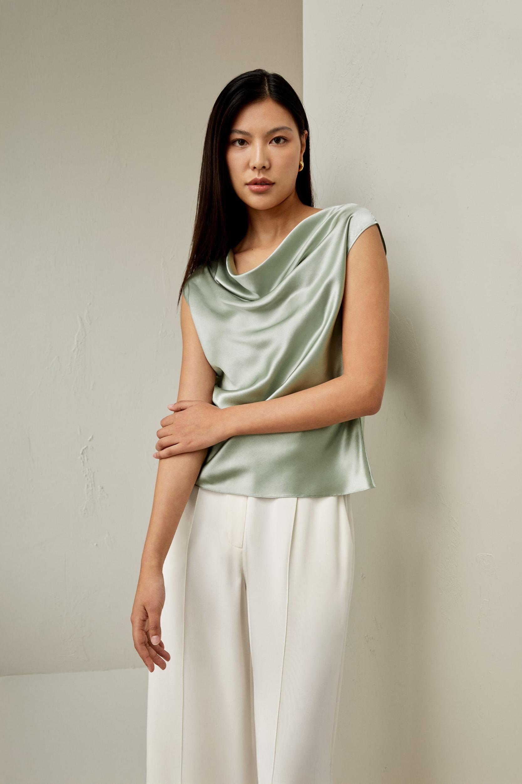 Silk Charmeuse Cowl Neck Top Product Image