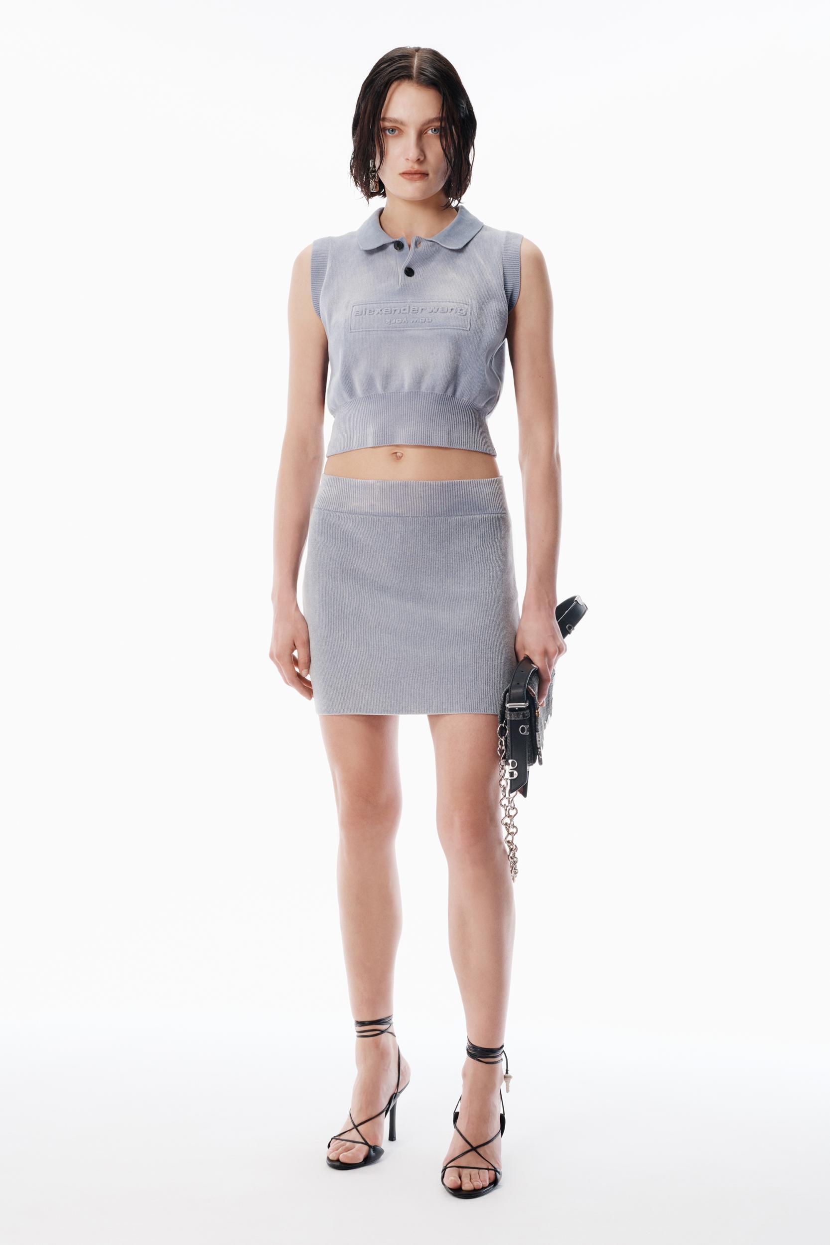 Grey Cotton-blend Chenille Miniskirt Product Image
