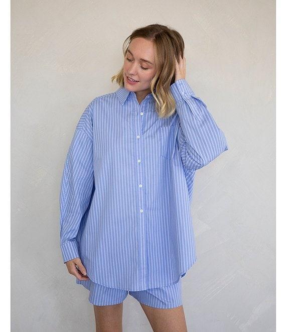 Things Between Button Front Stripe Coordinating Poplin Top Product Image