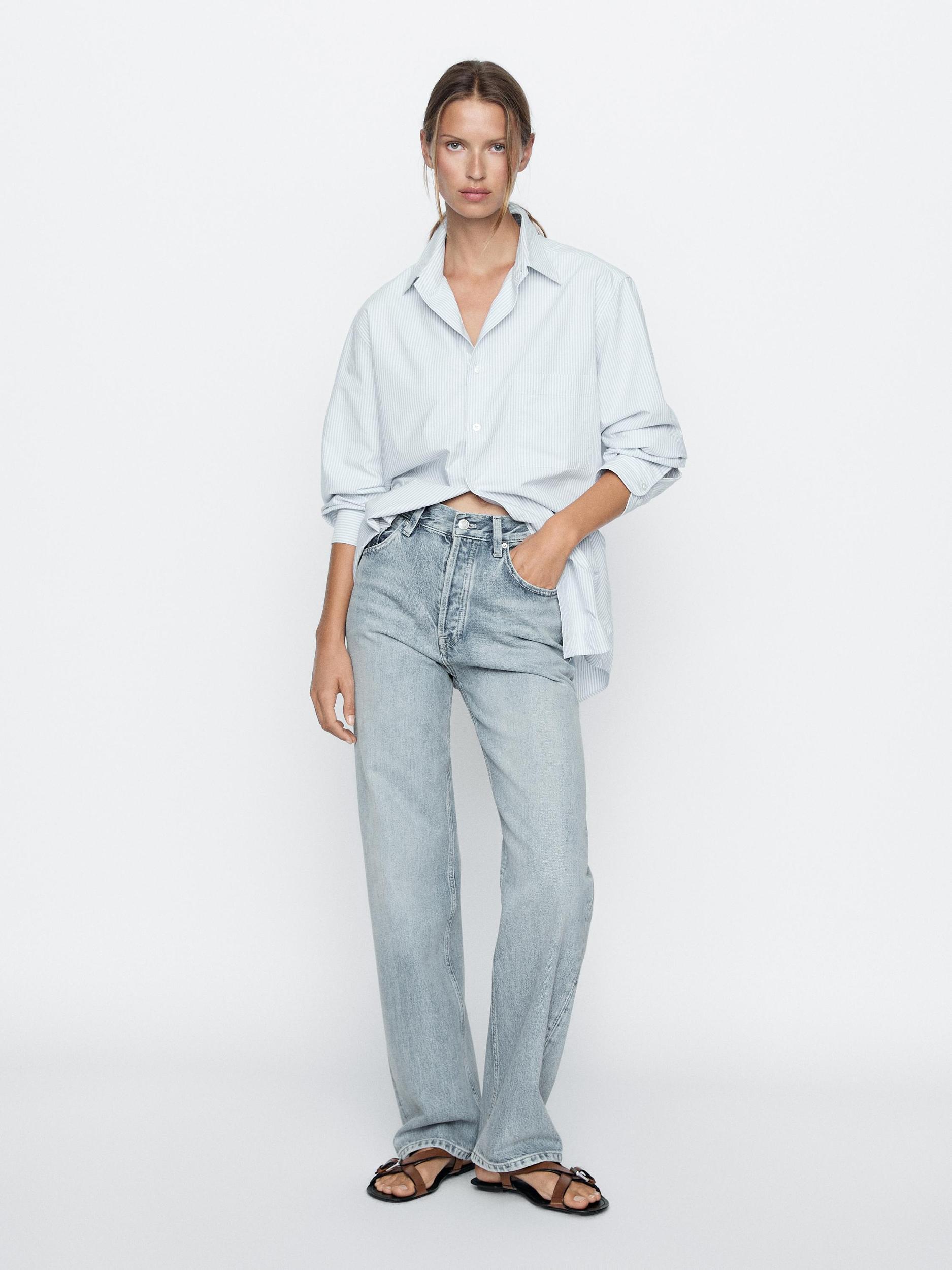 Cotton blend high-waist straight-leg jeans Product Image