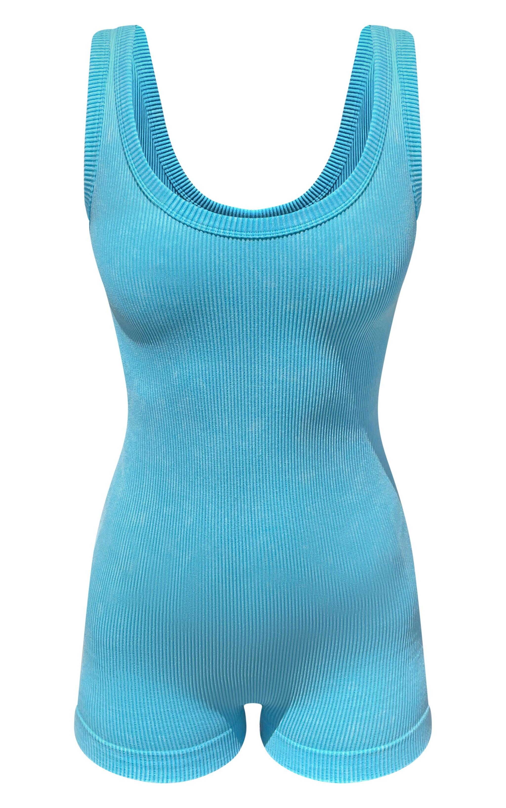 Blue Washed Ribbed Scoop Neck Unitard Product Image