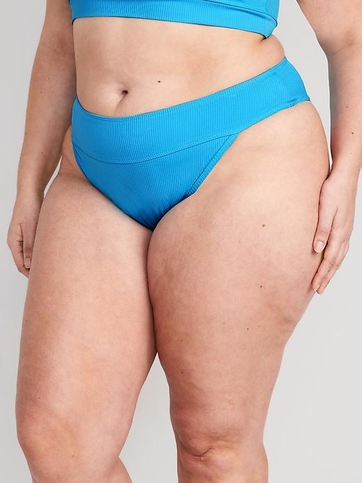 High-Waisted Ribbed French-Cut Bikini Swim Bottoms Product Image