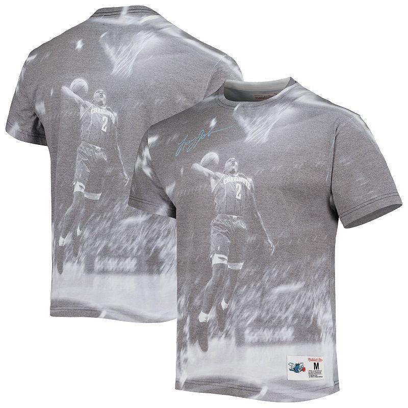 Mens Mitchell & Ness Larry Johnson Gray Charlotte Hornets Above The Rim Sublimated T-Shirt Product Image