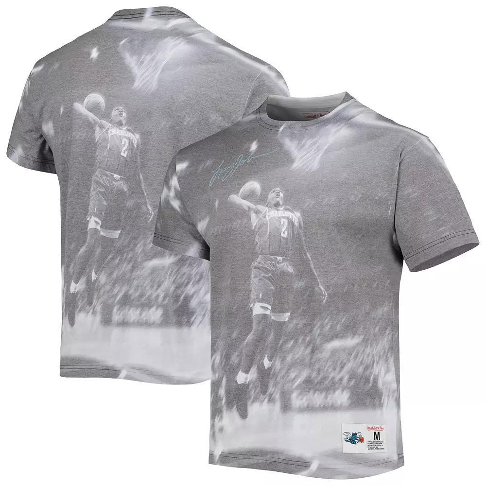 Men's Mitchell & Ness Larry Johnson Gray Charlotte Hornets Above The Rim Sublimated T-Shirt,  Product Image