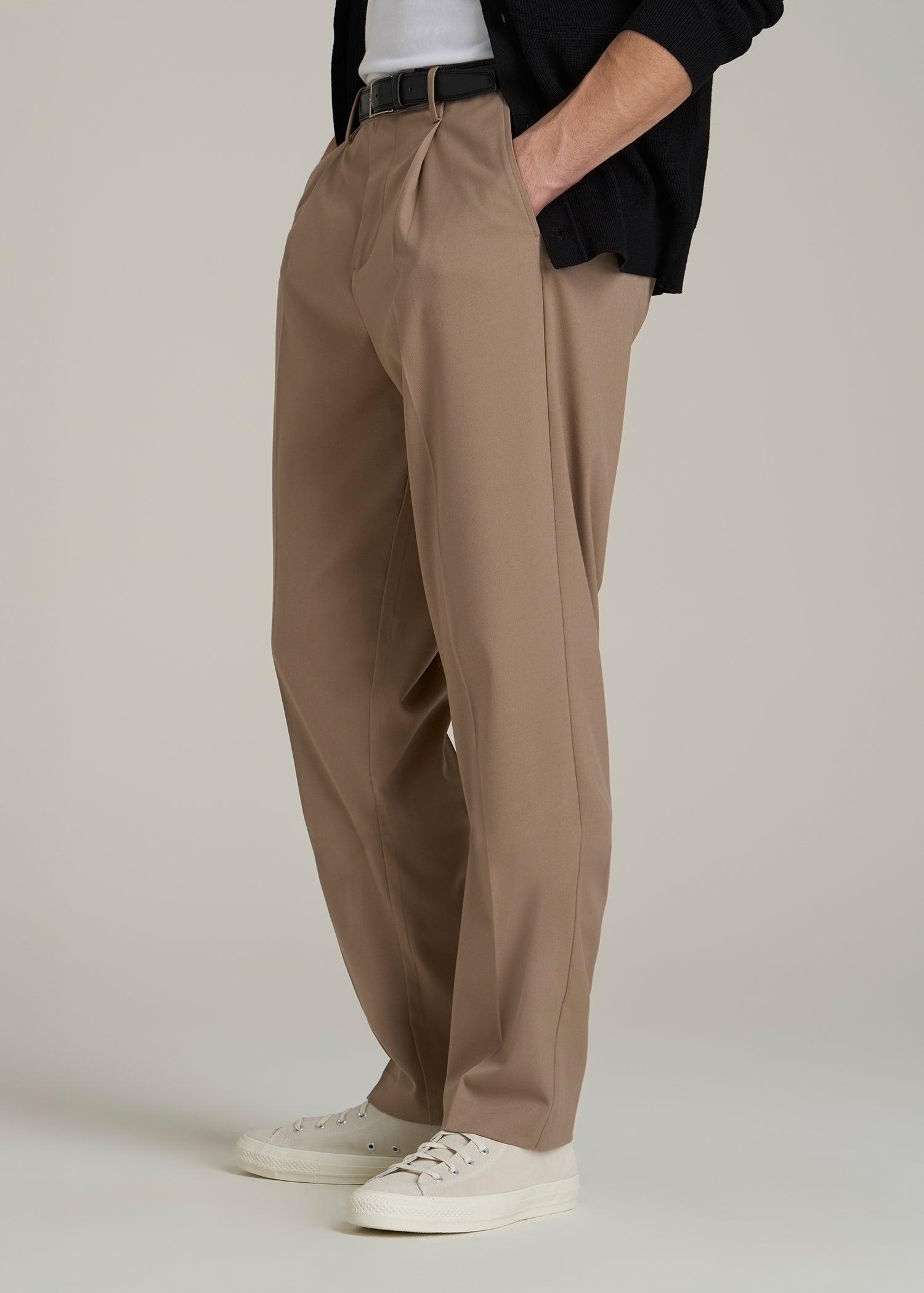 Relaxed Pleated Trousers for Tall Men in Black Male Product Image