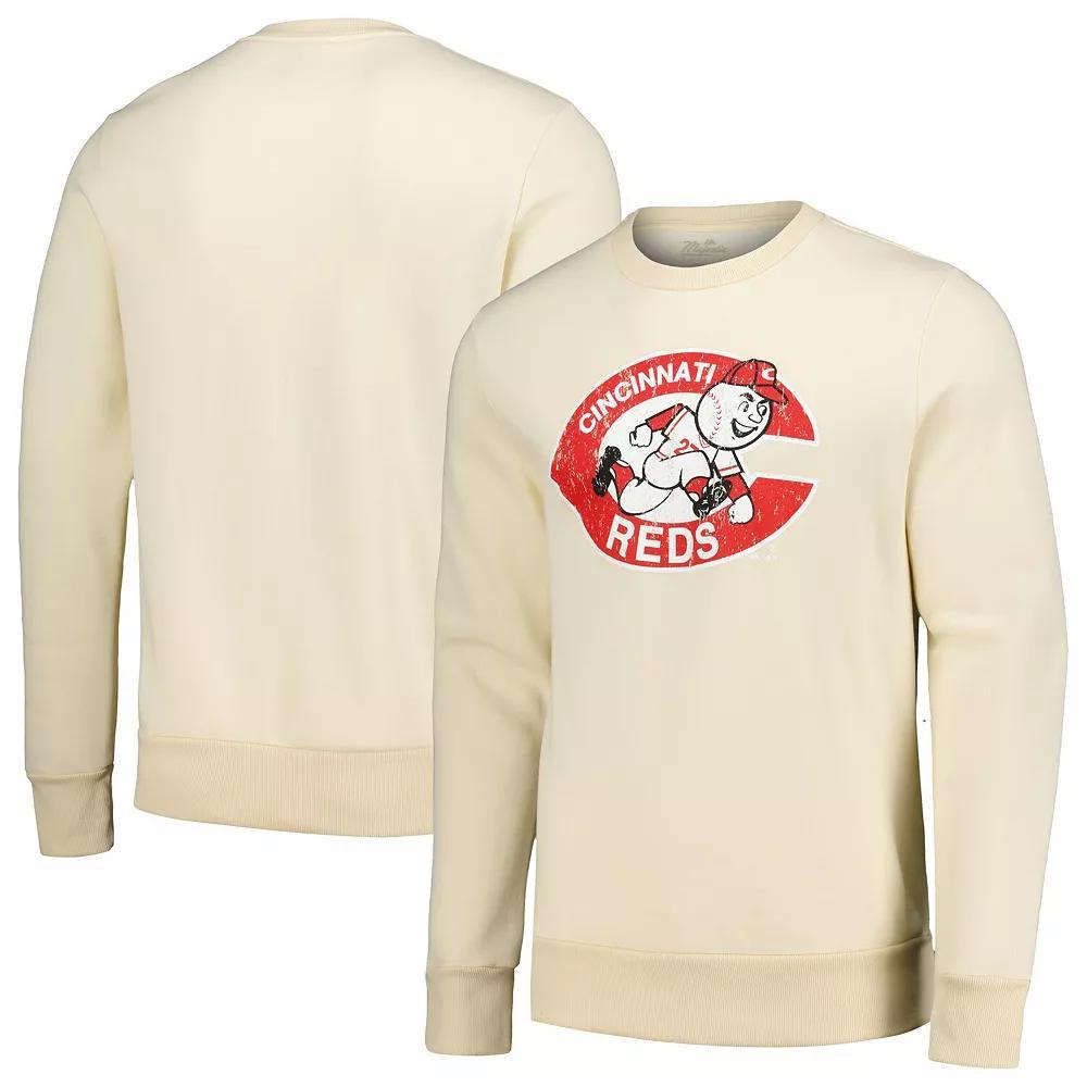 Men's Majestic Threads Oatmeal Cincinnati Reds Fleece Pullover Sweatshirt,  Product Image