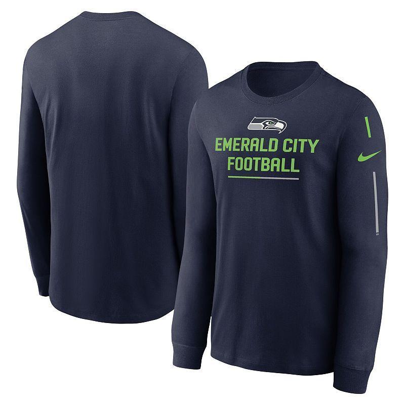 Men's Nike College Navy Seattle Seahawks Team Slogan Long Sleeve T-Shirt, Size: 3XL, Blue Product Image