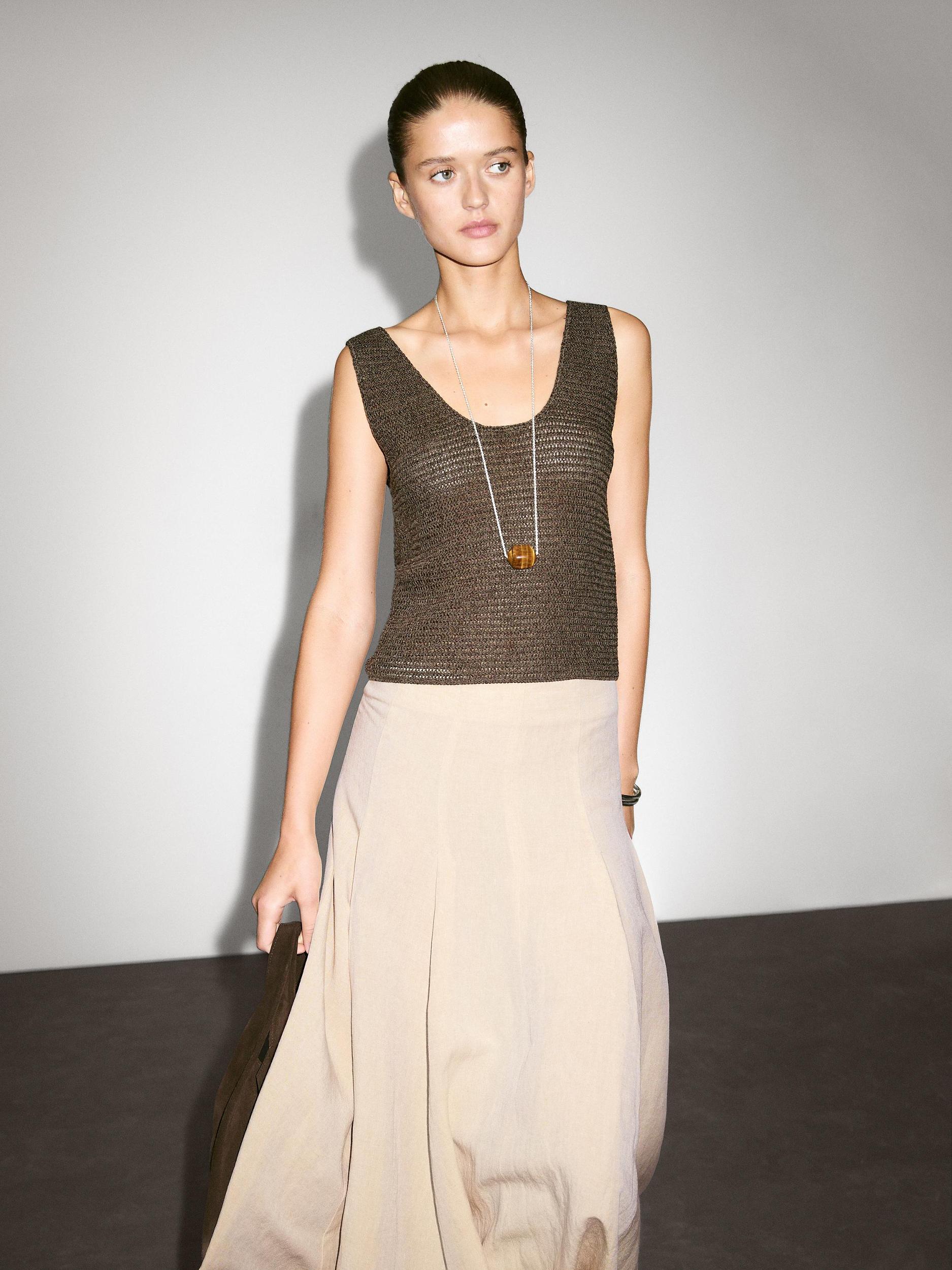 Flounce linen blend midi skirt Product Image