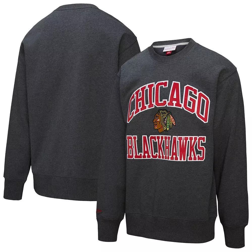 Men's Mitchell & Ness Heather Charcoal Chicago Blackhawks Playoff Win Fleece Pullover Sweatshirt, Size: XL Product Image
