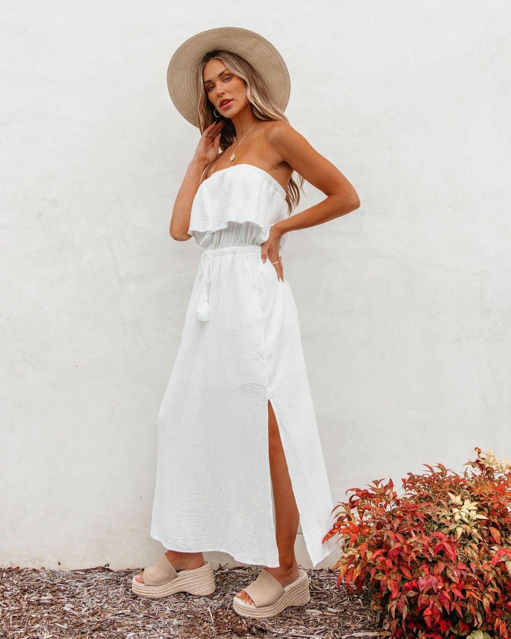 White Strapless Ruffled Maxi Dress - FINAL SALE Product Image