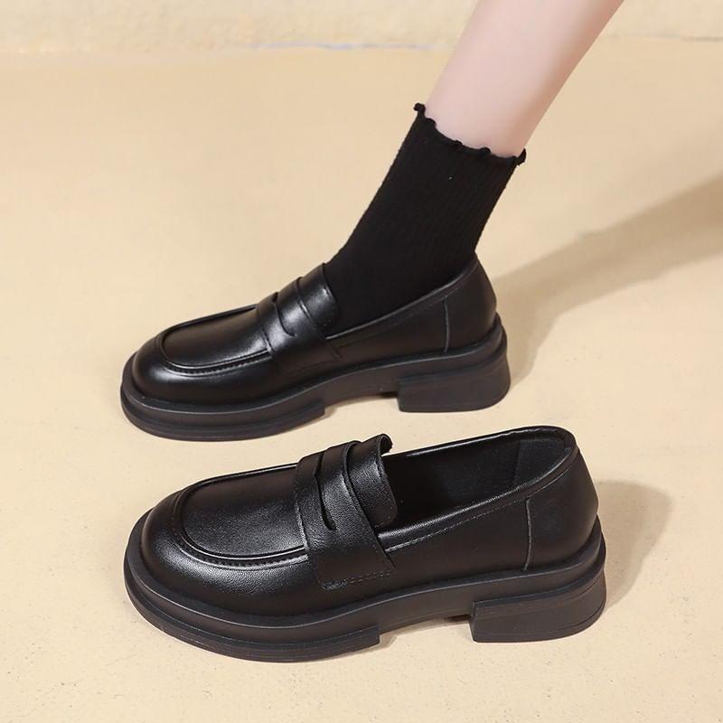 Platform Plain Faux Leather Penny Loafers Product Image