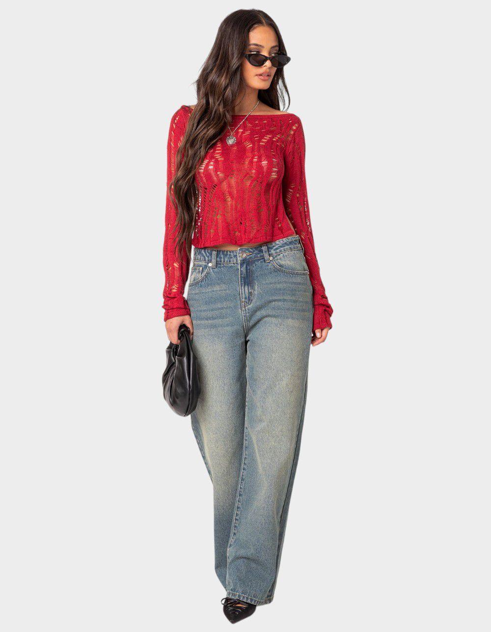 EDIKTED Rosa Open Back Sheer Knit Top Product Image