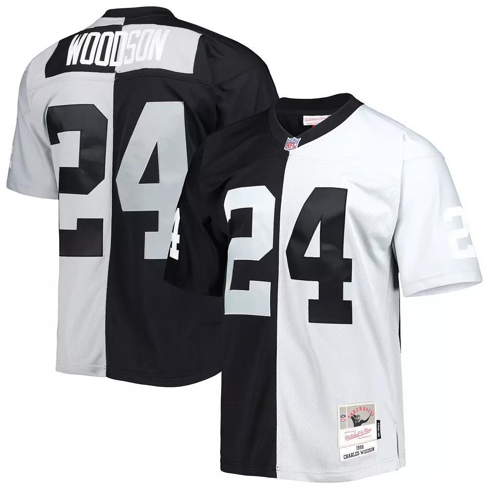 Men's Mitchell & Ness Charles Woodson Black/Silver Las Vegas Raiders 1998 Split Legacy Replica Jersey, Size: 5XL, Lvr Black Product Image