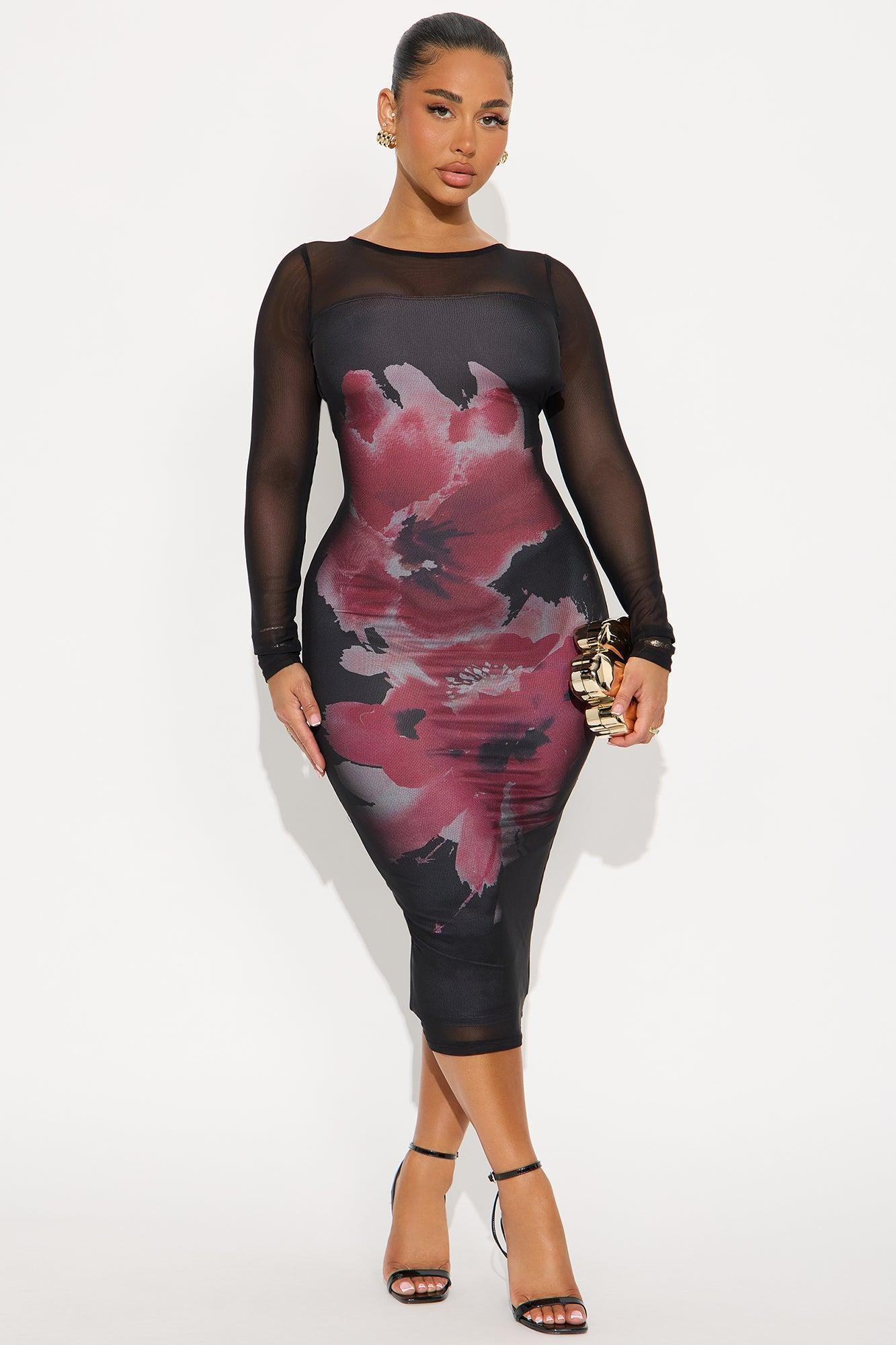 Cordelia Backless Mesh Midi Dress - Black/combo Female Product Image