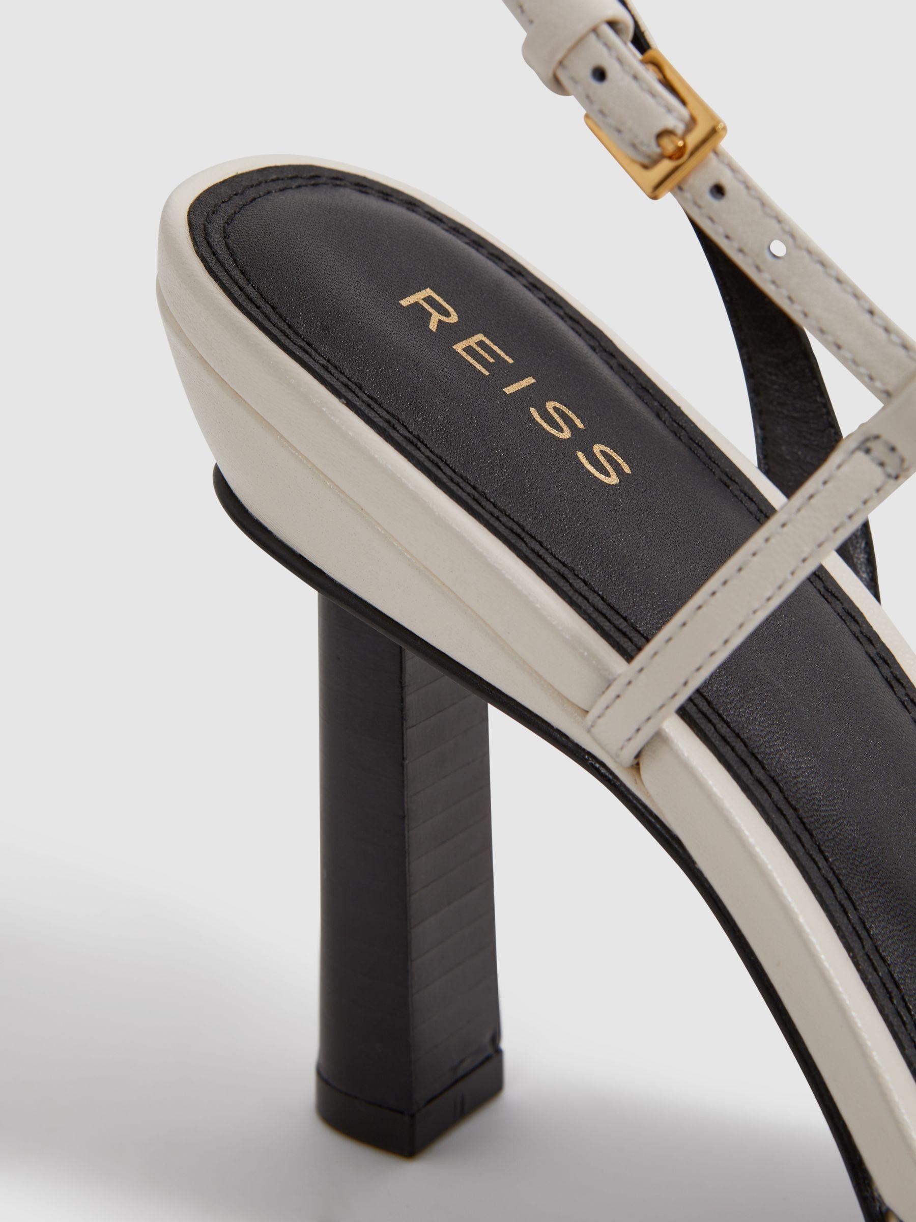 Leather Clear Strap Block Heels in White Product Image