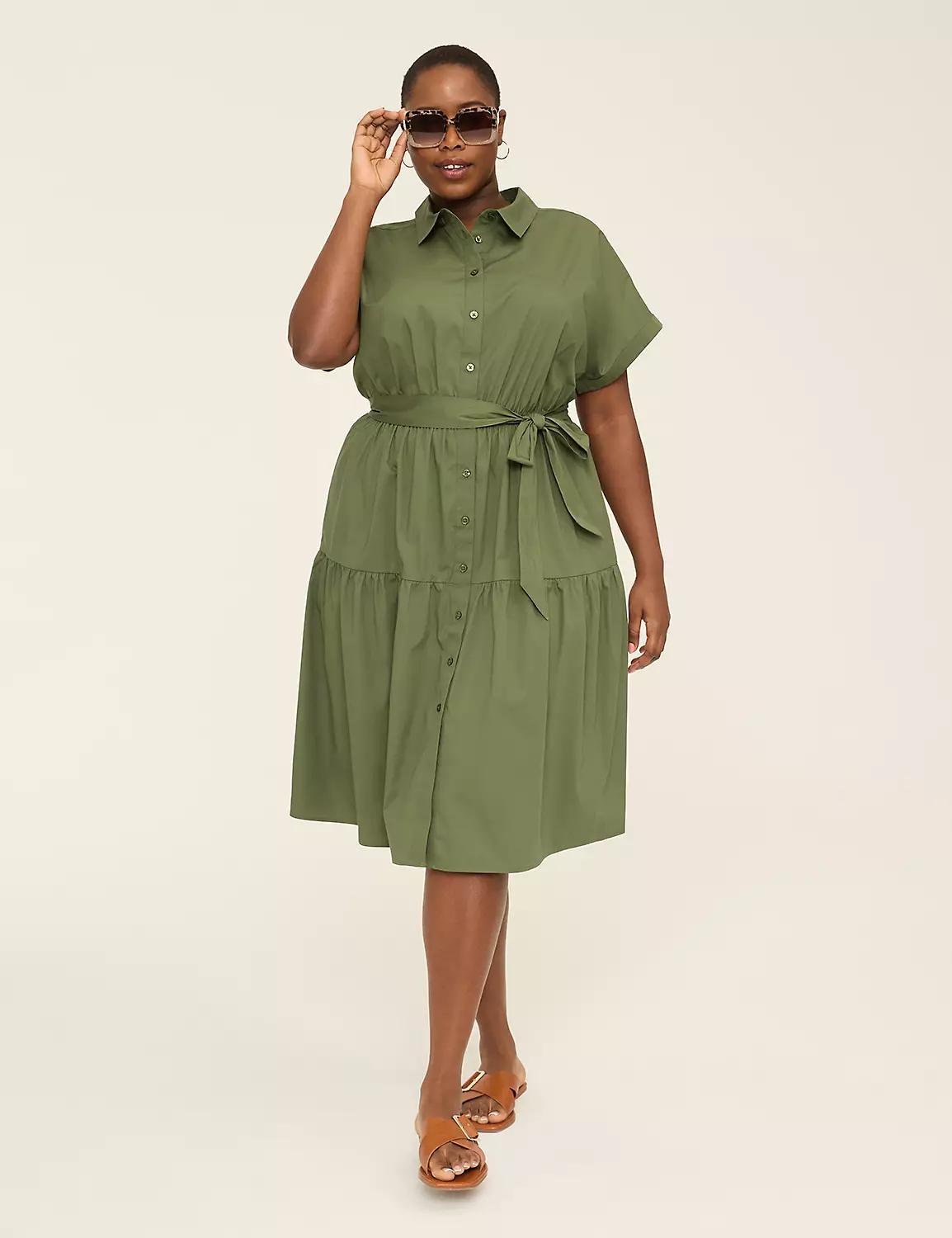 Button-Down Tie-Waist Midi Shirt Dress Product Image