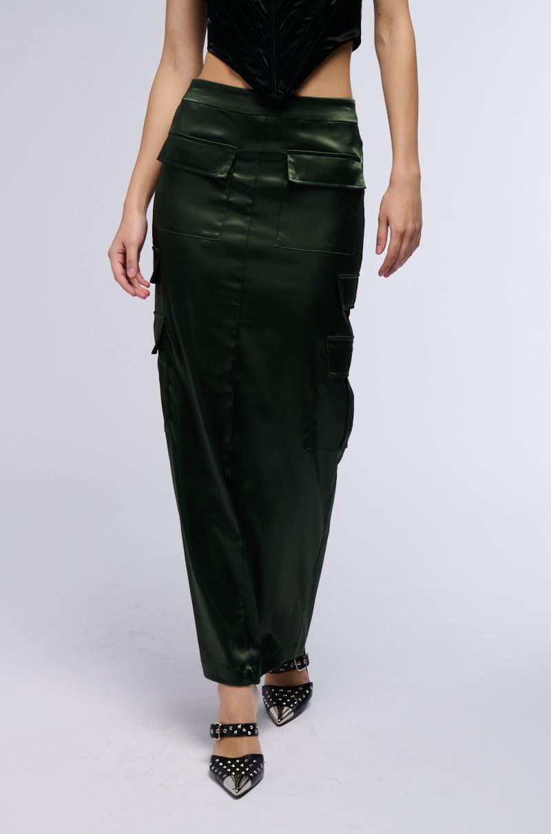 ALL IN SATIN CARGO POCKET MAXI SKIRT Product Image