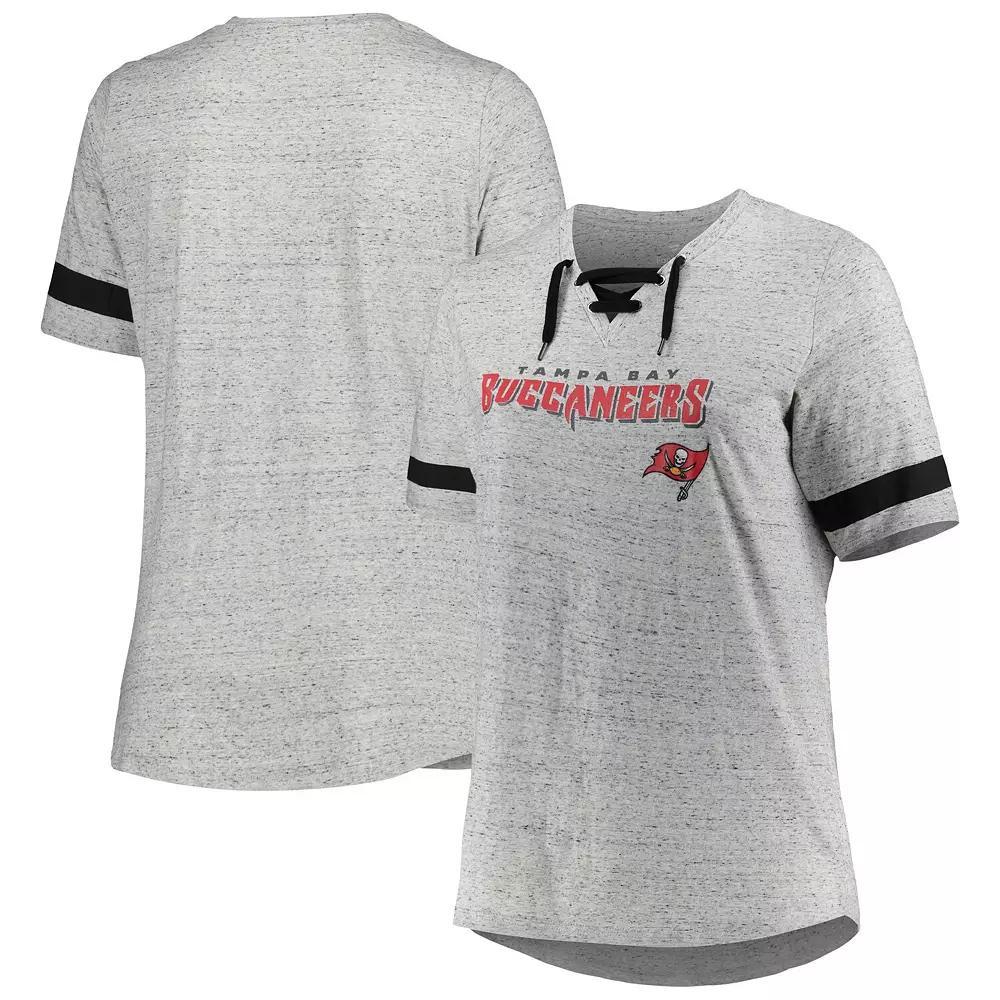 Women's Heather Gray Tampa Bay Buccaneers Plus Size Lace-Up V-Neck T-Shirt, Size: 1XL, Grey Product Image